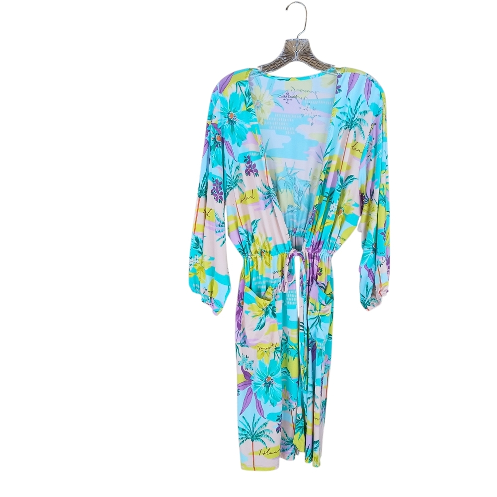 Cuddl Duds Cool & Airy Making Waves Turquoise Floral Robe XL